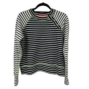 Vilagallo Long Sleeve Black White Striped Embellished Star Button Top Small ASIS